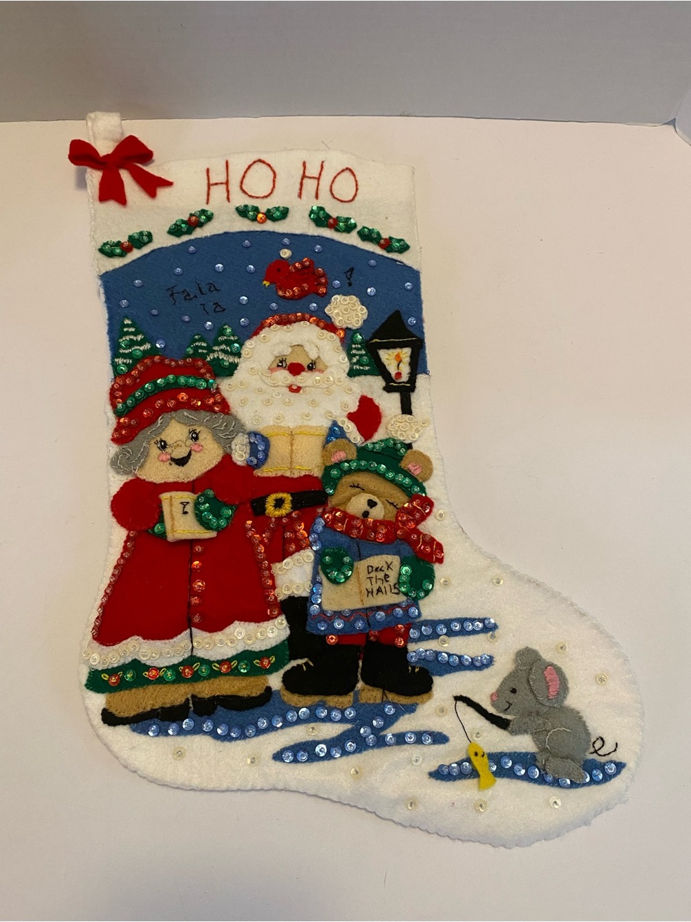Christmas Handmade Stocking 3D Santa Finished Hand Stitched 15” Carolers